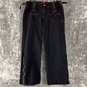 Tripp Nyc Sz 13 Black Red Wide Leg Pants Goth Emo Y2k Grunge